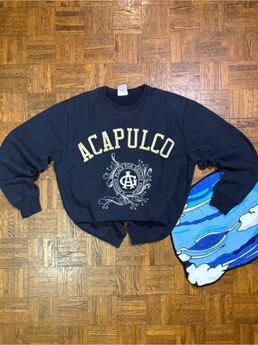 Acapulco Gold "A Sunny Place for Shady People" Crewneck Sweatshirt Navy Blue XL